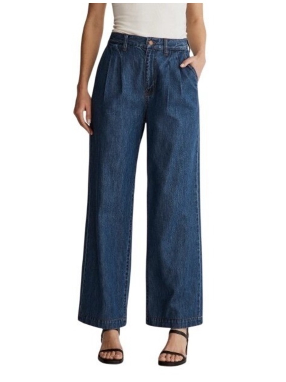 Madewell The Harlow Wide-Leg Jean Dark Wash Pleated High Rise Denim Jeans 25